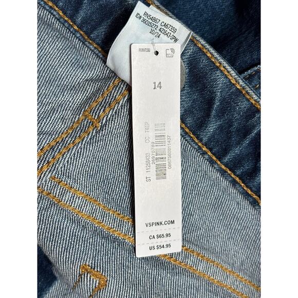 PINK Victoria's Secret Shorts Womens 14 Denim Daisy Rhinestone Raw Hem - Picture 7 of 10